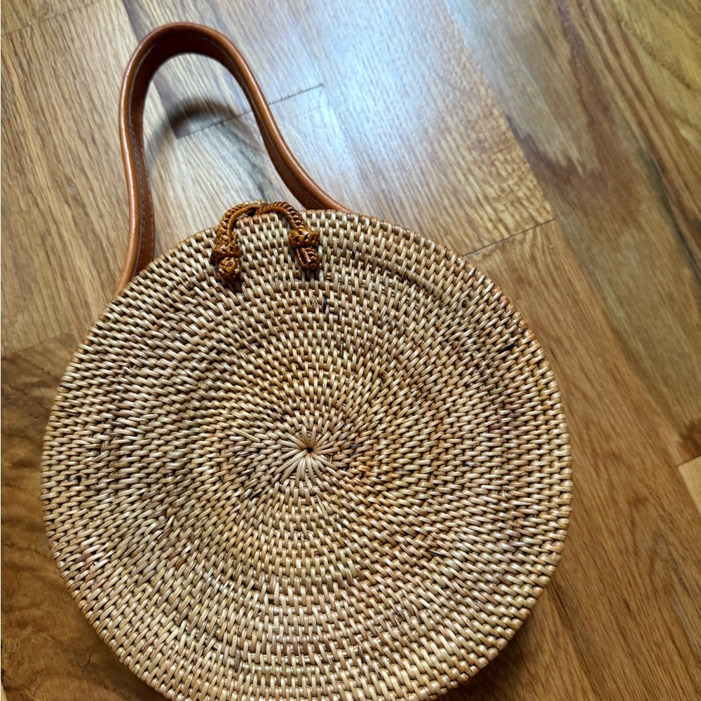 Tan Woven Shoulder Bag with Leather Strap